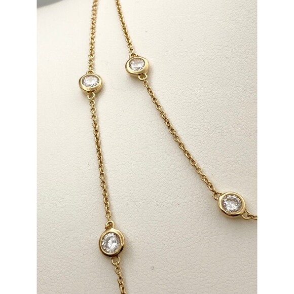 925 sterling silver 14k gold vermeil bezel set cz station long Necklace - Picture 3 of 6